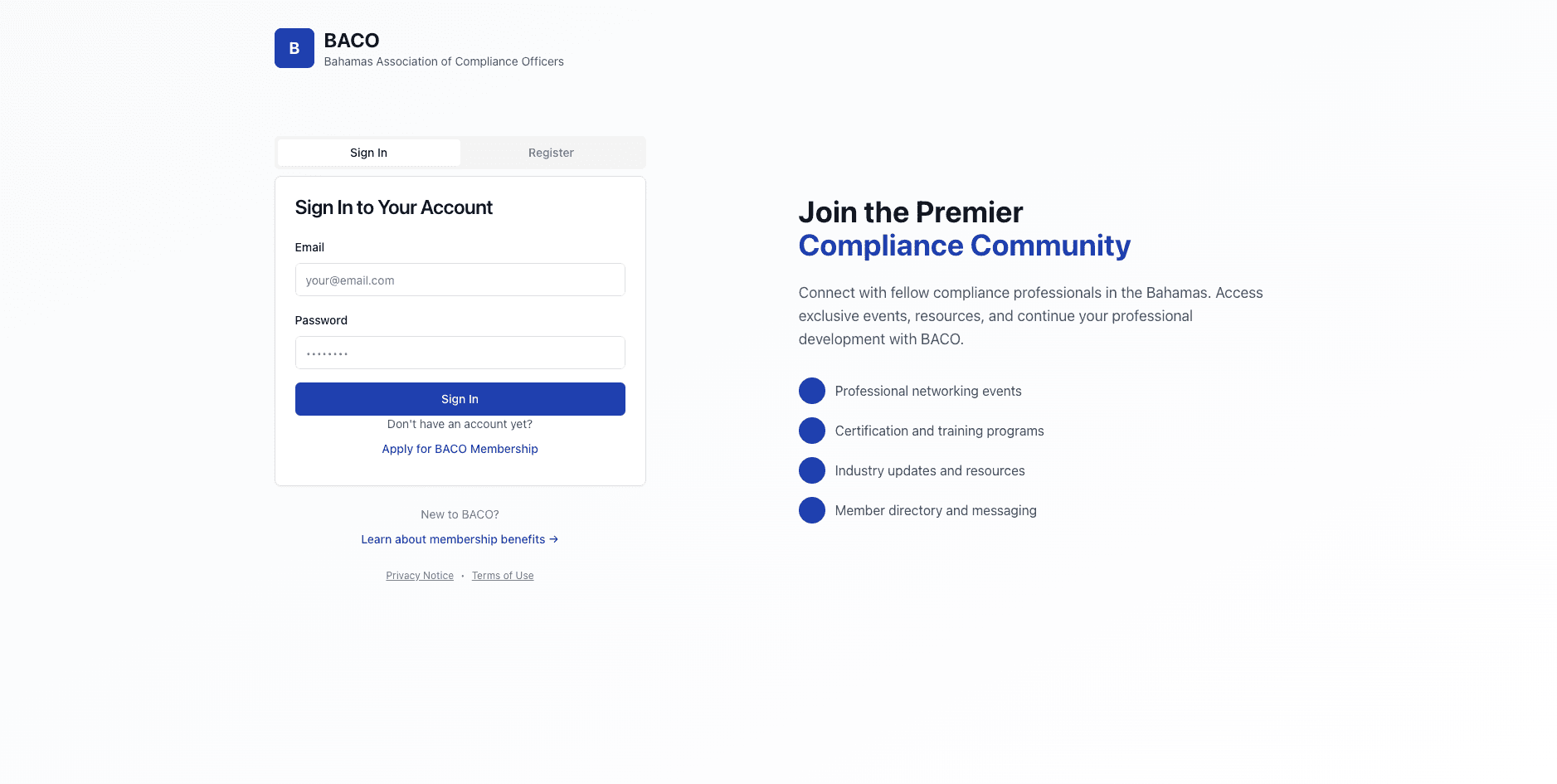Baco Portal website preview